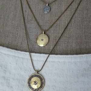 Lucky Brand Tri-Strand Necklace - Antiqued Gold & Silver with Pave